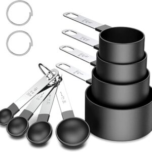 Medidor culinário inox colher, copo e xícara preto 8pçs