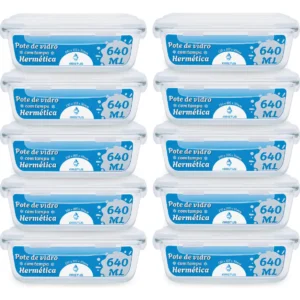 Kit 10 potes de vidro herméticos de 640ml